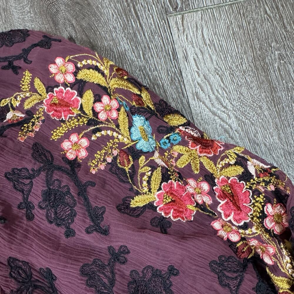 Sundance Gemma Elegance Embroidered Top Maroon Popover Blouse Size XL - Picture 7 of 15